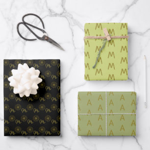 Minimalist Black and Gold Monogram Wrapping Paper Sheet
