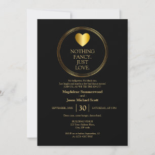 Minimalist Black and Gold Nothing Fancy, Just Love Invitation