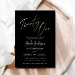 Minimalist Black and Gold Script 21st Birthday Invitation<br><div class="desc">Celebrate turning 21 in style with a Minimalist Script Black and Gold Birthday Invitation! Featuring sleek black and gold accents, elegant script typography, and a clean, modern design, this invitation sets the tone for a sophisticated celebration. Perfect for any venue, from chic lounges to intimate gatherings, it combines timeless elegance...</div>
