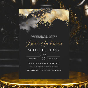Minimalist Black and Gold Script 50th Birthday Invitation