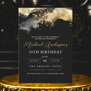 Minimalist Black and Gold Script 50th Birthday Invitation