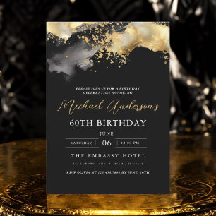 Minimalist Black and Gold Script 60th Birthday Invitation