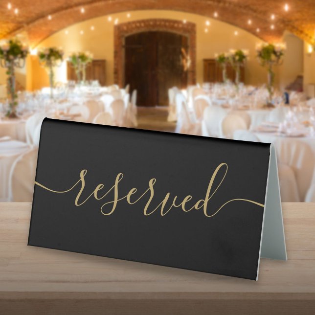 Minimalist Black And Gold Script Reserved (Minimalist Black And Gold Script Reserved Table Tent Sign)