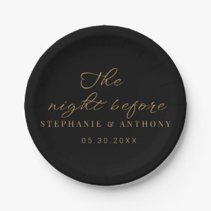 Minimalist Black and Gold The Night Before Wedding Paper Plate