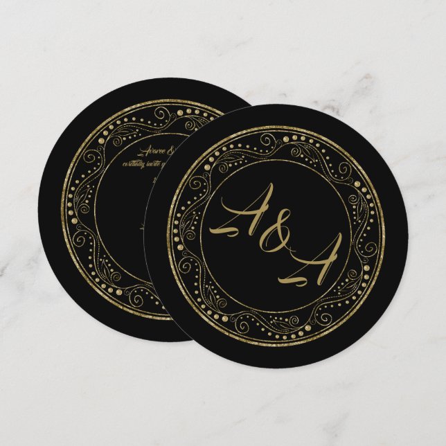 Minimalist Black and Gold Wedding Invitation (Front/Back)