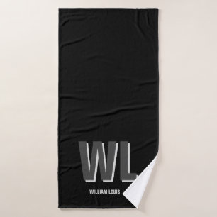Minimalist Black and Grey Personalised Monogram Bath Towel