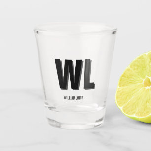 Minimalist Black and Grey Personalised Monogram  Shot Glass