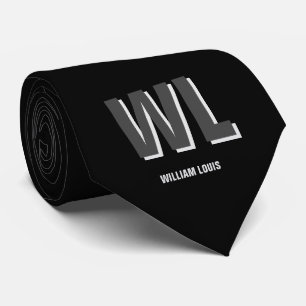 Minimalist Black and Grey Personalised Monogram  Tie