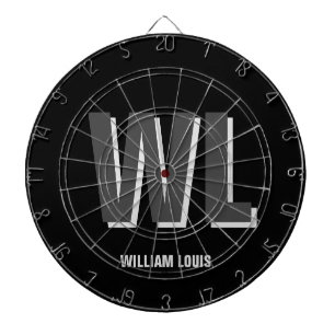 Minimalist Black and Grey Personalized Monogram  Dartboard