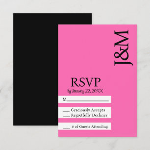 Minimalist Black and Hot Pink Magenta RSVP card