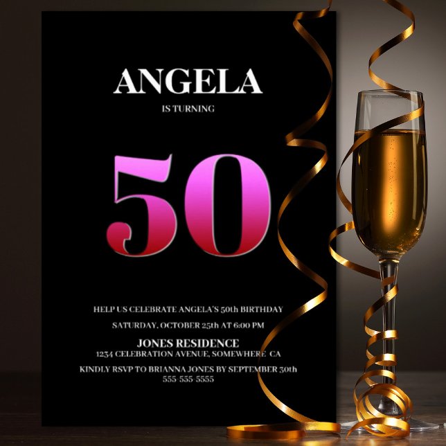 Minimalist Black and Pink 50th Birthday Party Invitation (Creator Uploaded)