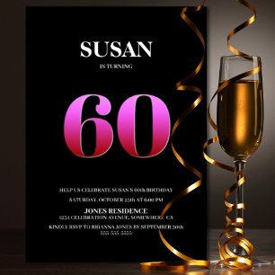 Minimalist Black and Pink 60th Birthday Party Invitation