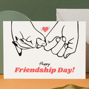 Minimalist Black and Red Line Art Friendship Day Holiday Card