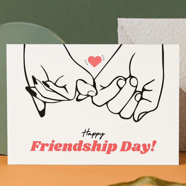 Minimalist Black and Red Line Art Friendship Day Postcard (Creator Uploaded)