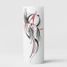Minimalist Black and Red Wing Design Pillar Candle
