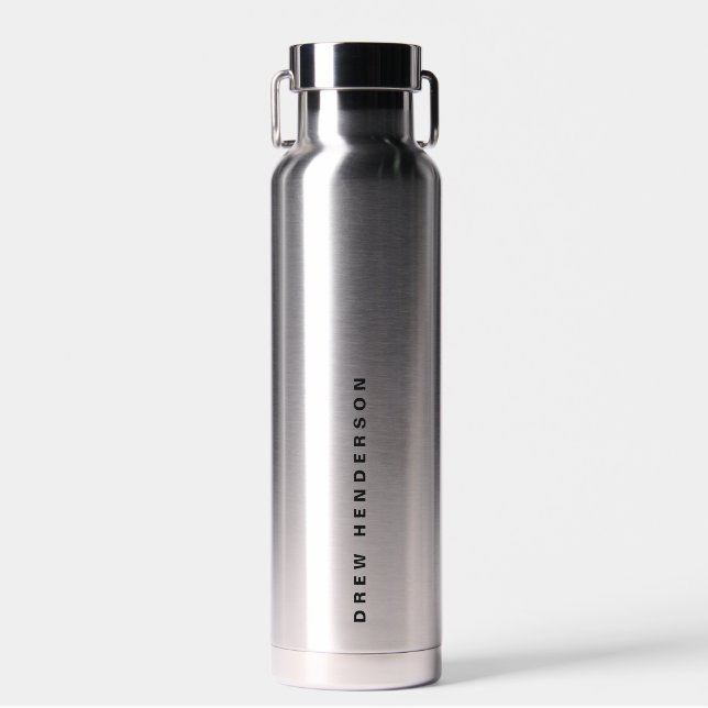 Minimalist Black and Silver Personalised Water Bottle (Front)