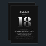 Minimalist Black and Silver Surprise 18th Birthday Invitation<br><div class="desc">Invite your friends and loved ones to a surprise 18th birthday celebration with this stylish minimalist black and silver birthday party invitation.</div>