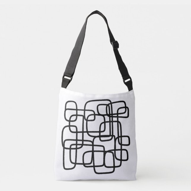 Minimalist Black and White Abstract Line Art Crossbody Bag (Front)