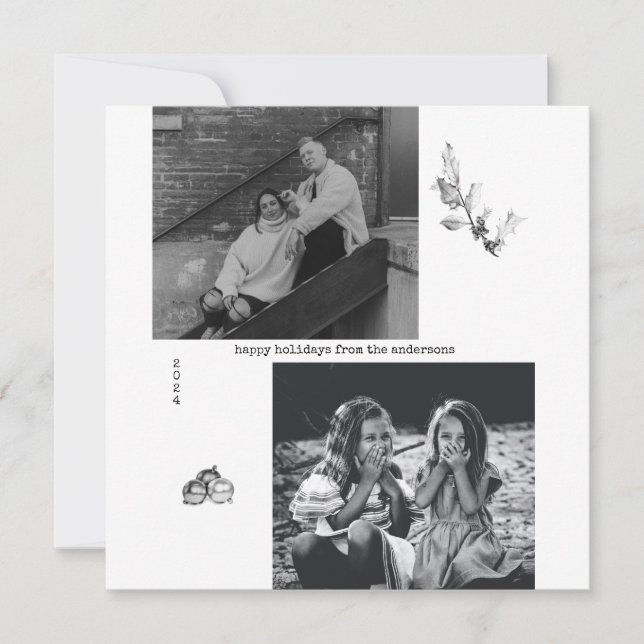 Minimalist Black and White Art Photo Christmas Hol Holiday Card (Front)