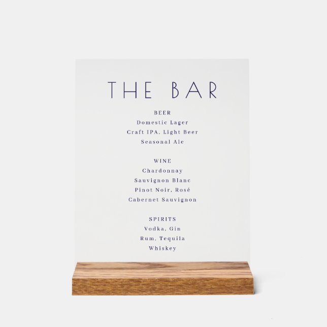 Minimalist Black and White Bar Menu Sign (Front)