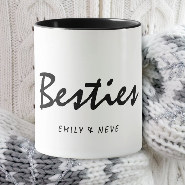 Minimalist Black and White Bestie Script Friends Mug (Creator Uploaded)