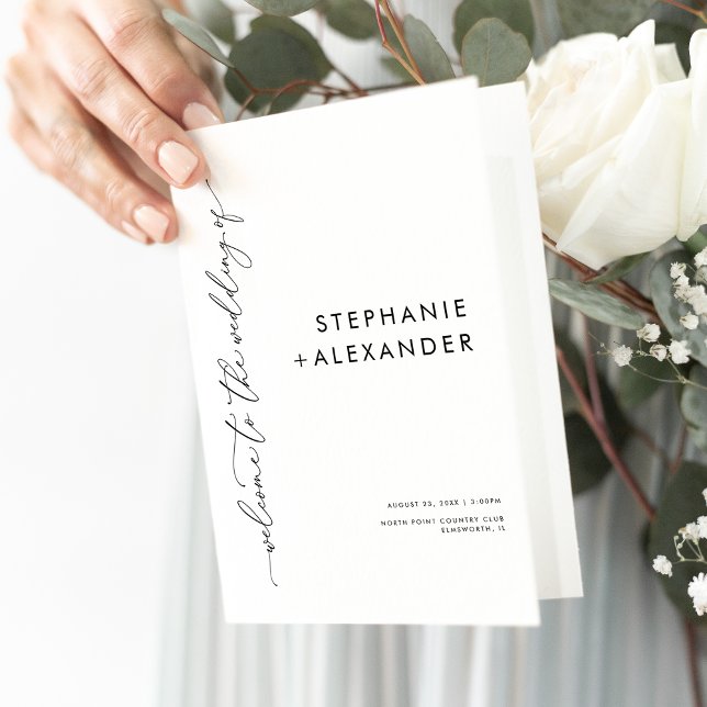 Minimalist Black and White Bifold Wedding Program (Creator Uploaded)