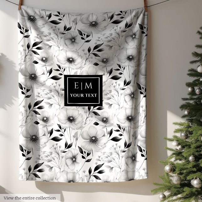 Minimalist black and white blanket with flowers (Minimalist black and white blanket with flowers)