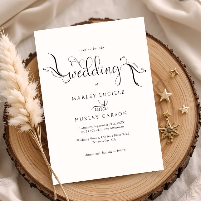 Minimalist Black and White bohemian Script Wedding Invitation (Creator Uploaded)