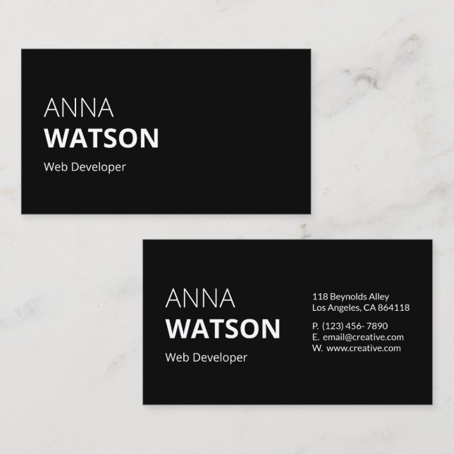 Minimalist black and white Bold Calling Card (Front/Back)