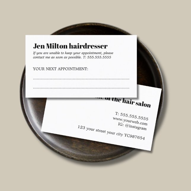Minimalist Black and White Bold Hair Salon  Appointment Card (Creator Uploaded)