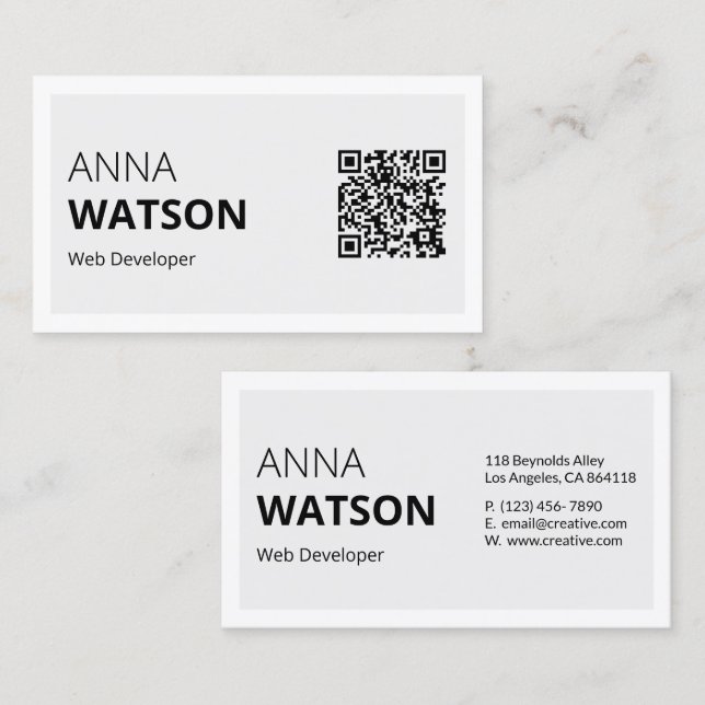 Minimalist black and white Bold & qr code Calling Card (Front/Back)