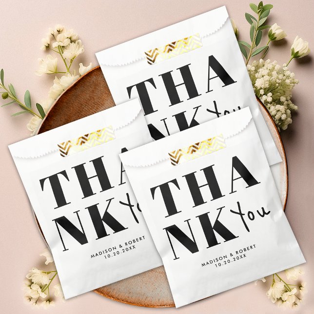 Minimalist Black and White Bold Thank You Wedding Favour Bag (Creator Uploaded)