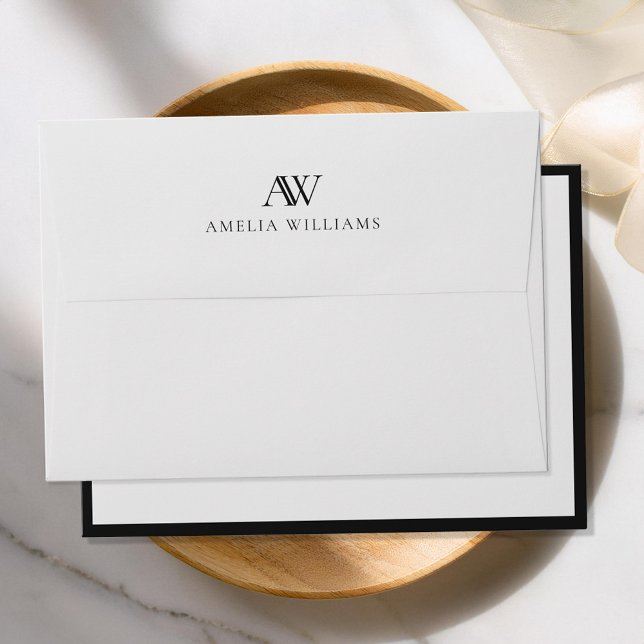 Minimalist Black and White Border Monogram Envelope (Creator Uploaded)