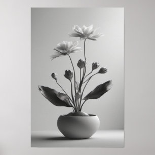 Minimalist Black and White Botanical Floral Poster