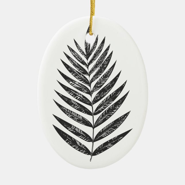 Minimalist Black and White Botanical Nature Frond Ceramic Ornament (Front)
