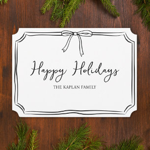 Minimalist Black and White Bow Cute Happy Holidays Card