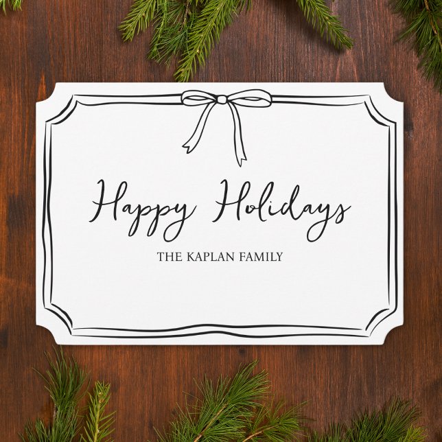 Minimalist Black and White Bow Cute Happy Holidays Card (Send season’s greetings with this chic, customizable holiday card—perfect for the modern family.)