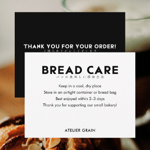 Minimalist Black and White Bread Care Instructions Thank You Card