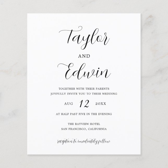 Minimalist Black and White Budget Wedding Invite Flyer (Front)