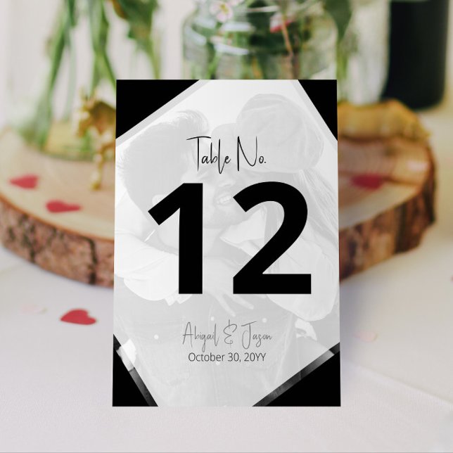 Minimalist Black and White Casual Wedding Photo Table Number (Modern Casual Wedding Table Number with Minimalist Geometric Design | Personalize on Screen!)