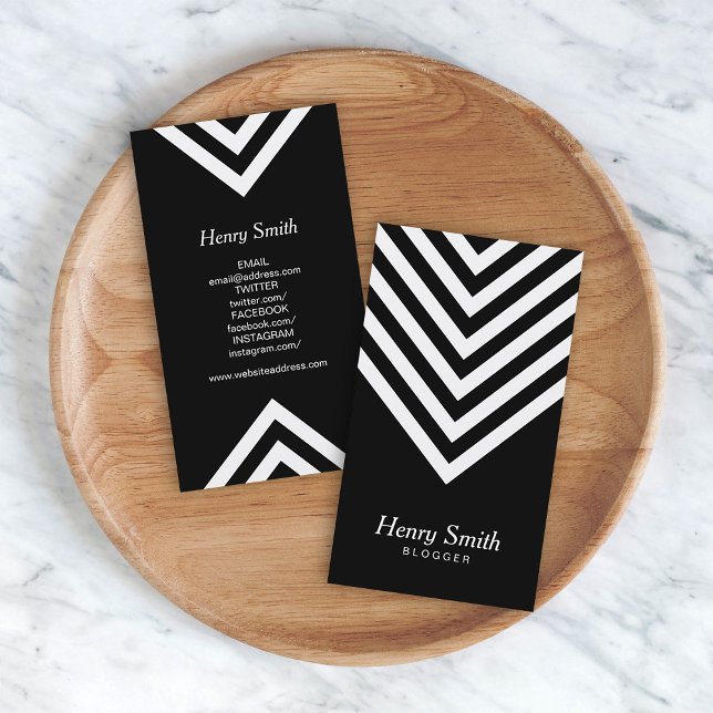 Minimalist Black and White Chevron Social Media Business Card (Creator Uploaded)