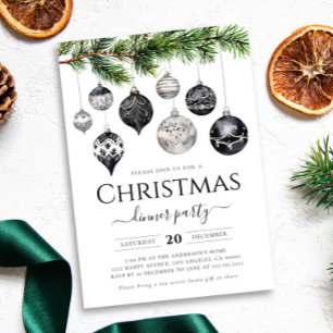Minimalist Black And White Christmas Dinner Party Invitation