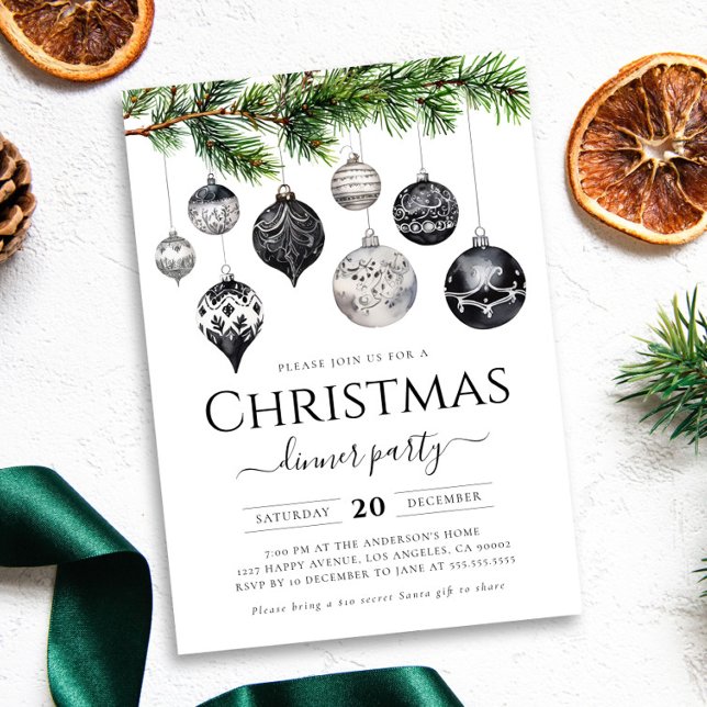 Minimalist Black And White Christmas Dinner Party Invitation (Creator Uploaded)