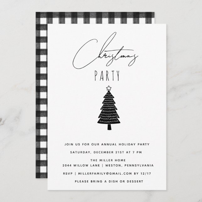 Minimalist Black and White Christmas Party  Invitation (Front/Back)