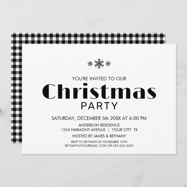 Minimalist Black and White Christmas Party Invitation (Front/Back)