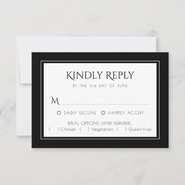 Minimalist Black and White | Classic Moder Entree RSVP Card (Front)