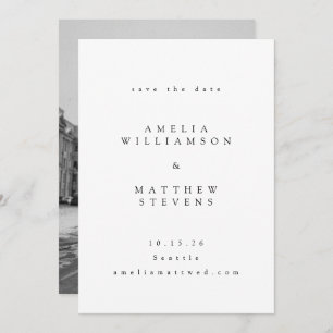 Minimalist Black and White Couple Photo Wedding Save The Date