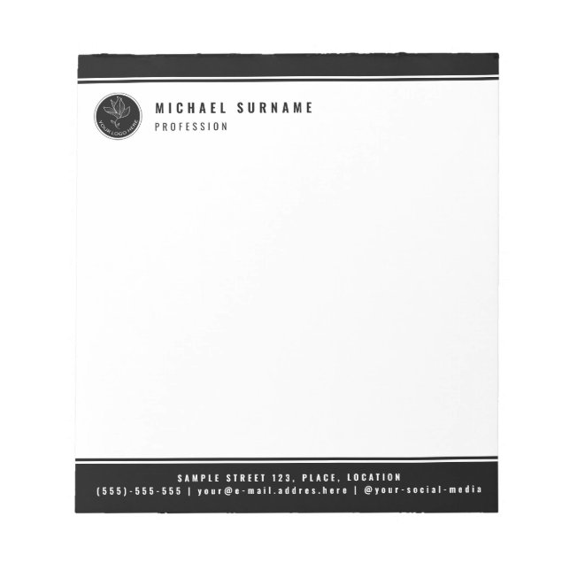 Minimalist Black And White Custom Logo And Text Notepad (Front)