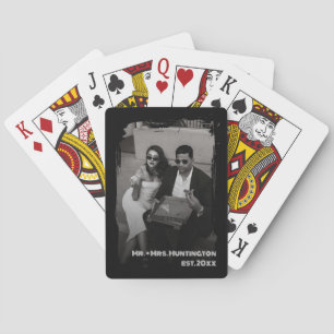 Minimalist Black and White Custom Wedding Photo  Playing Cards
