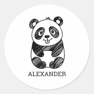 Minimalist Black and White Cute Panda Drawing Classic Round Sticker